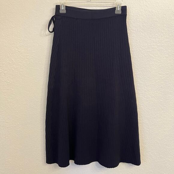 Pari Desai Ribbed Knit Wrap Skirt Small Midi Ribbed Navy Blue Academia Heritage - Picture 6 of 12